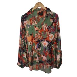 Women's green colorful long sleeve blouse size XL